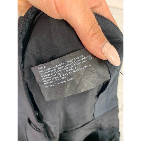 Theory Women's Treeca Wool Cropped Pant Slim Fit Straight Leg Black Size 4 - Picture 6 of 7